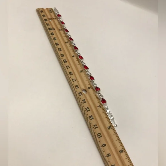 Avon Red Acrylic Hearts and Silver-Tone Tennis Bracelet - Picture 6 of 10